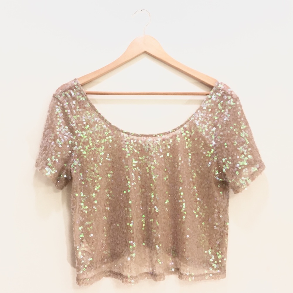 BCBGeneration Nude Sequin Crop Top
